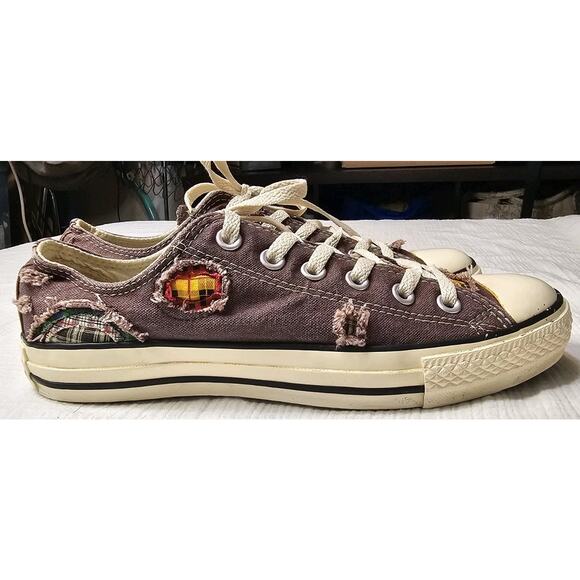 Vtg Converse Limited Edition Chuck Taylor Low Top Sneakers Patched Distressed W8 - Picture 3 of 11